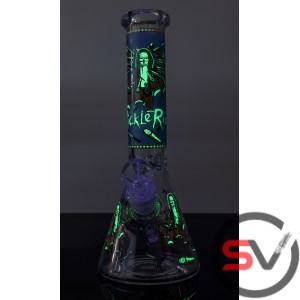 PICKLE RICK GLASS BEAKER WATER PIPE 10inch (GLOW IN DARK)